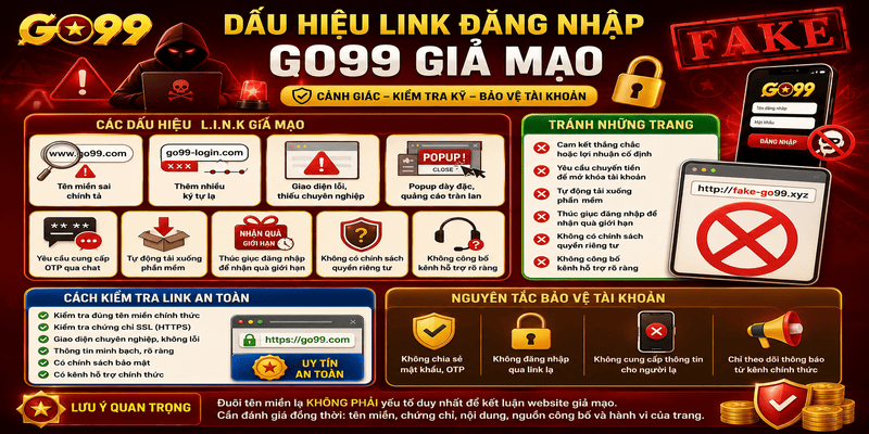 Dấu hiệu link đăng nhập GO99 giả mạo